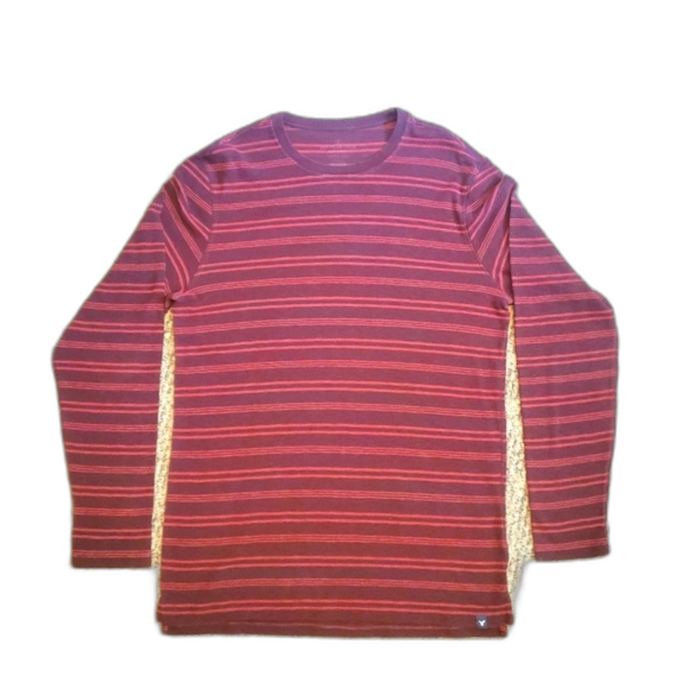 American Eagle Striped Sweater Rugby Pullover Preppy Cool Weather Red Large
